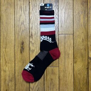For Bare Feet Washington State Cougars Socks Black Crimson White Striped Large